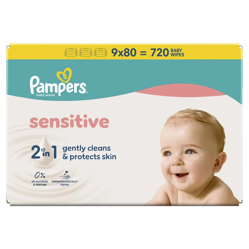 Pampers Sensitive chusteczki nawilżane dla dzieci, 9 x 80 sztuk