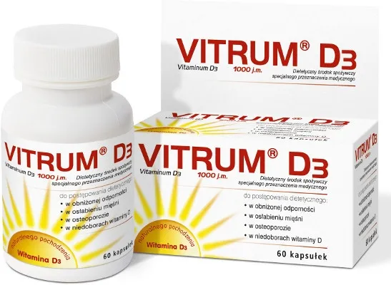 Vitrum D3 - środek spożywczy bogaty w witaminę D3 naturalnego pochodzenia, 60 kapsułek 
