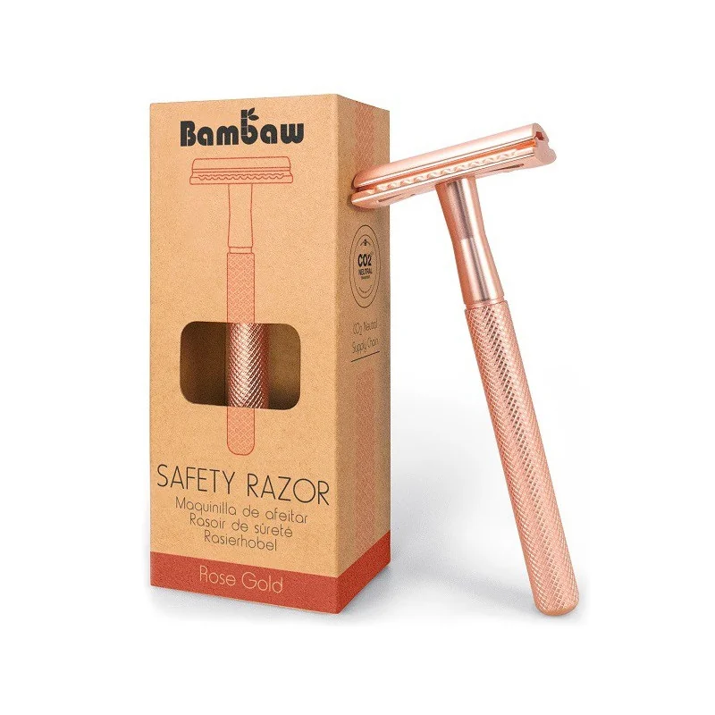Bambaw metalowa maszynka do golenia na żyletki Rose Gold, 1 szt.