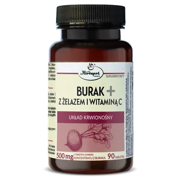 Burak + z żelazem i witaminą C, suplement diety, 90 tabletek 