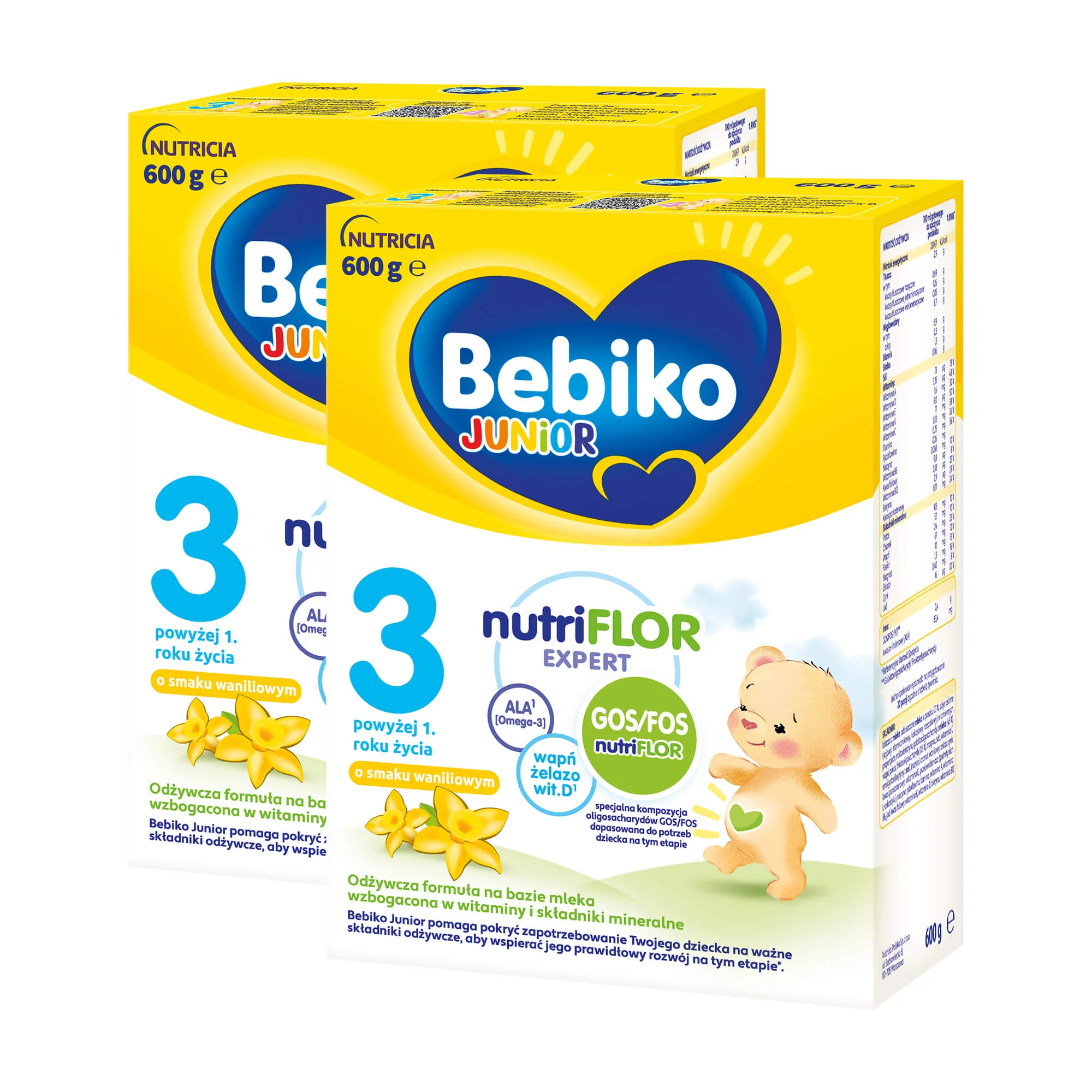 Bebiko Junior 3 Odżywcza formuła na bazie mleka dla dzieci powyżej 1. roku o smaku waniliowym, 2 x  600 g