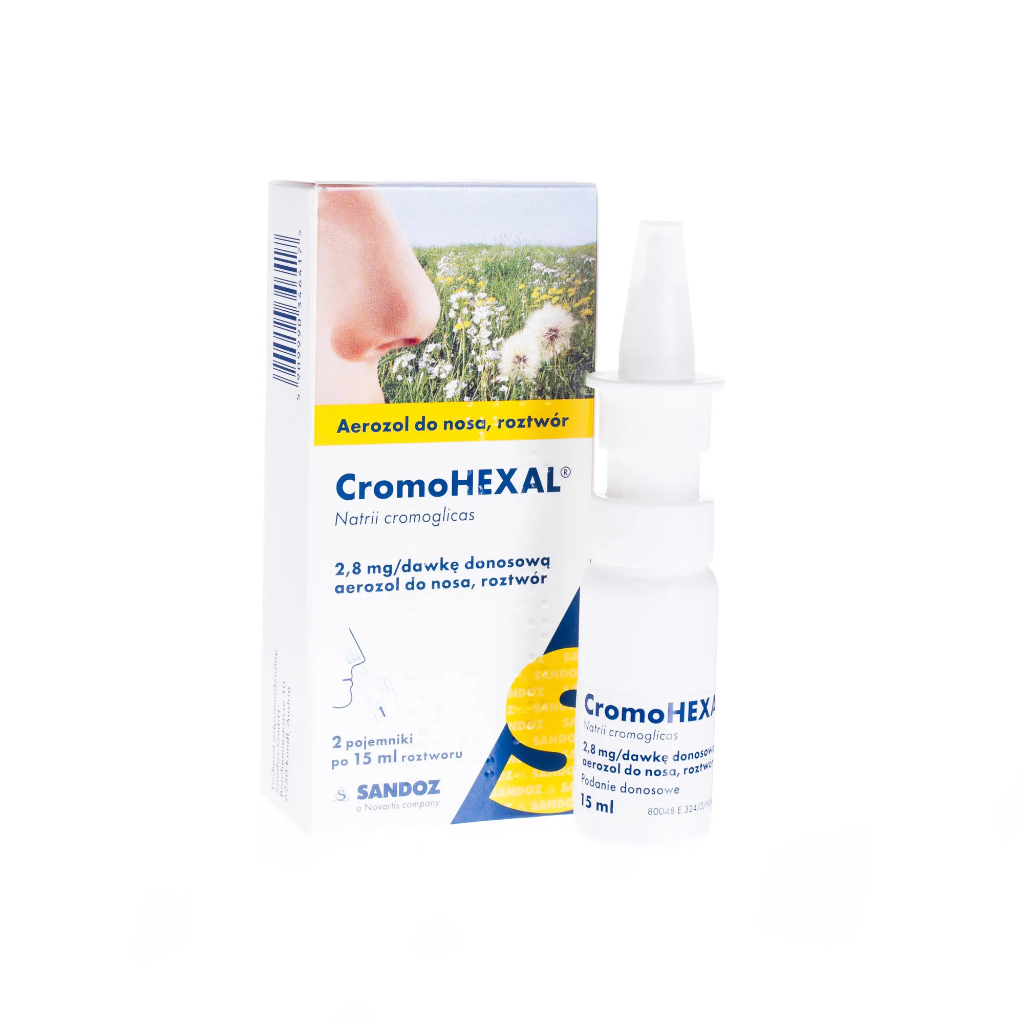 CromoHEXAL, 2,8 mg/dawkę donosową, aerozol do nosa, roztwór, 2 pojemniki po 15 ml 