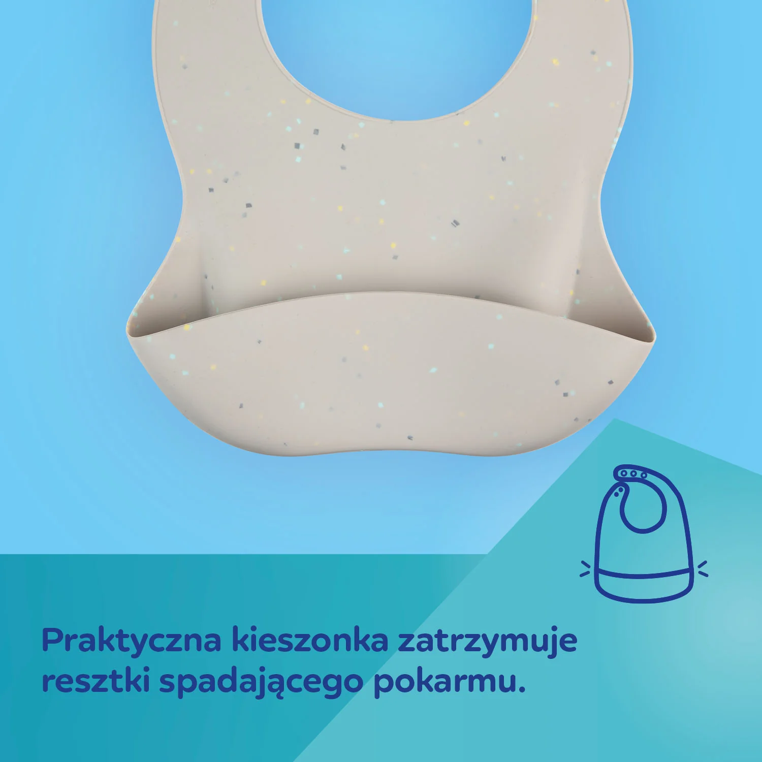 Canpol Babies Śliniak silikonowy z kieszonką DOTS szary, 1 sztuka