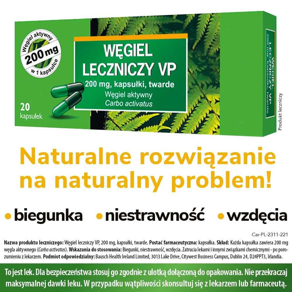 Węgiel leczniczy VP 0,2 g 20 kapsułek