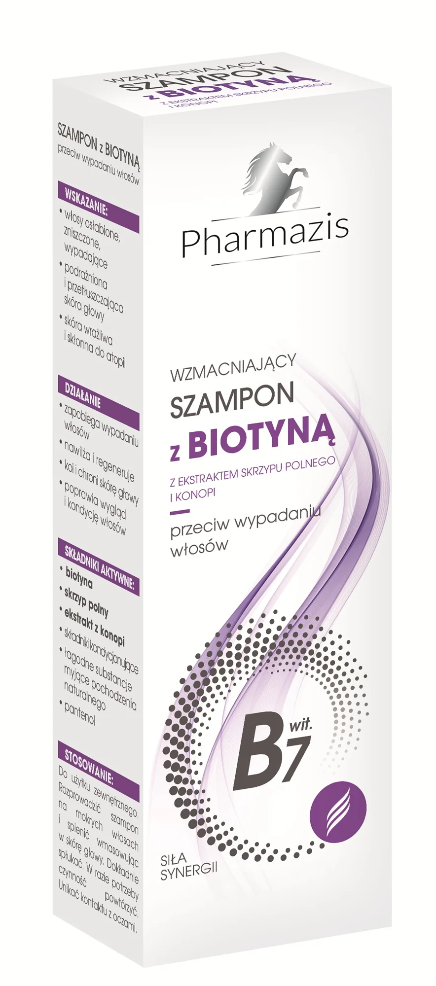 Pharmazis wzmacniający szampon do włosów z biotyną oraz ekstraktem skrzypu polnego i konopi przeciw wypadaniu włosów, 400 ml