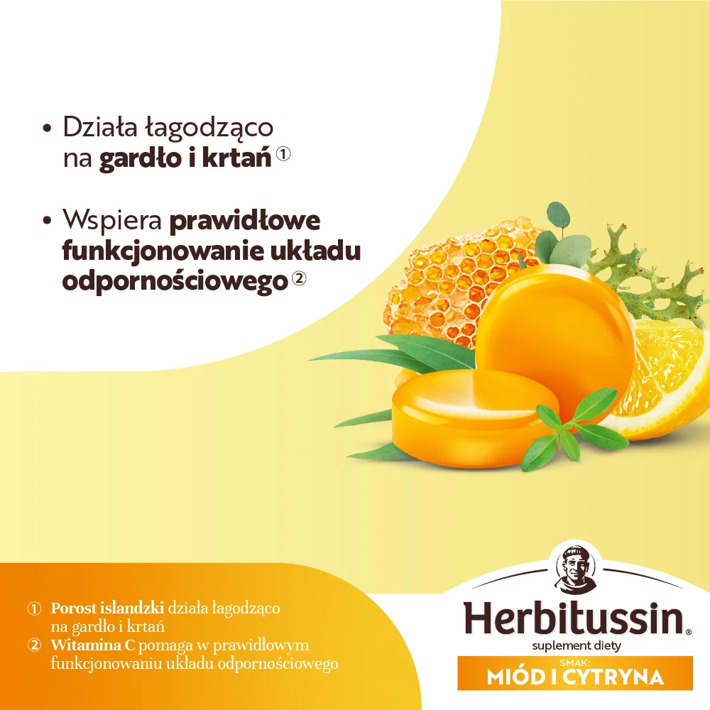 Herbitussin Miód i Cytryna 12 pastylek do ssania