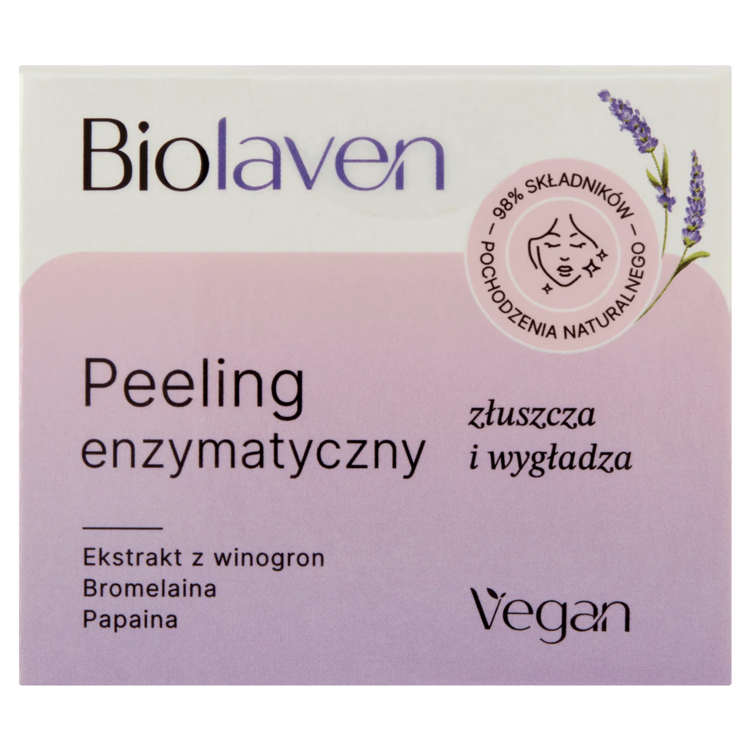 Biolaven organic peeling enzymatyczny do twarzy Olej z pestek winogron & Olejek lawendowy, 45 ml