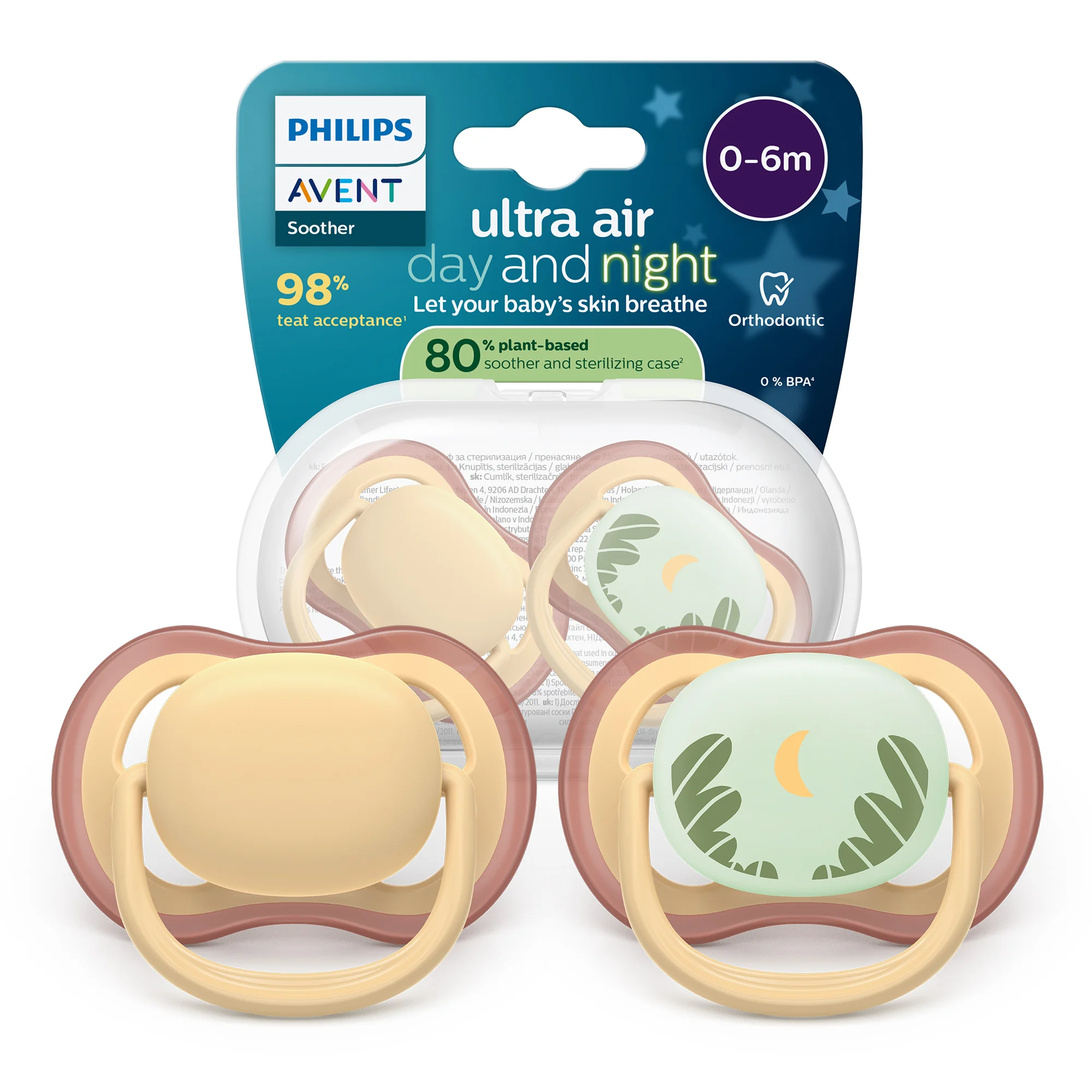 Philips Avent Ultra Air Day and Night ortodontyczny smoczek uspokajający 0-6 m, 2 sztuki