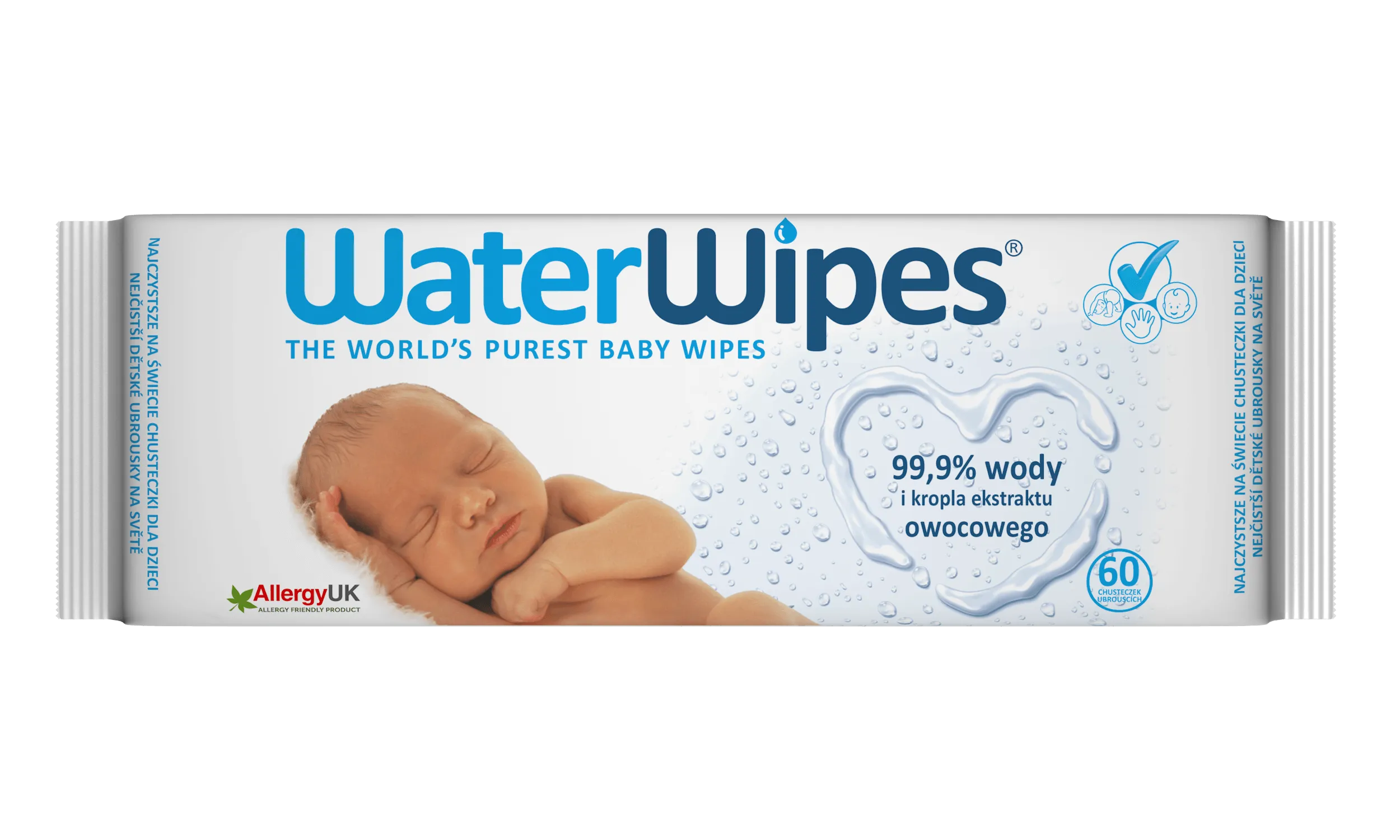 WaterWipes, chusteczki nasączone czystą wodą, 60 sztuk