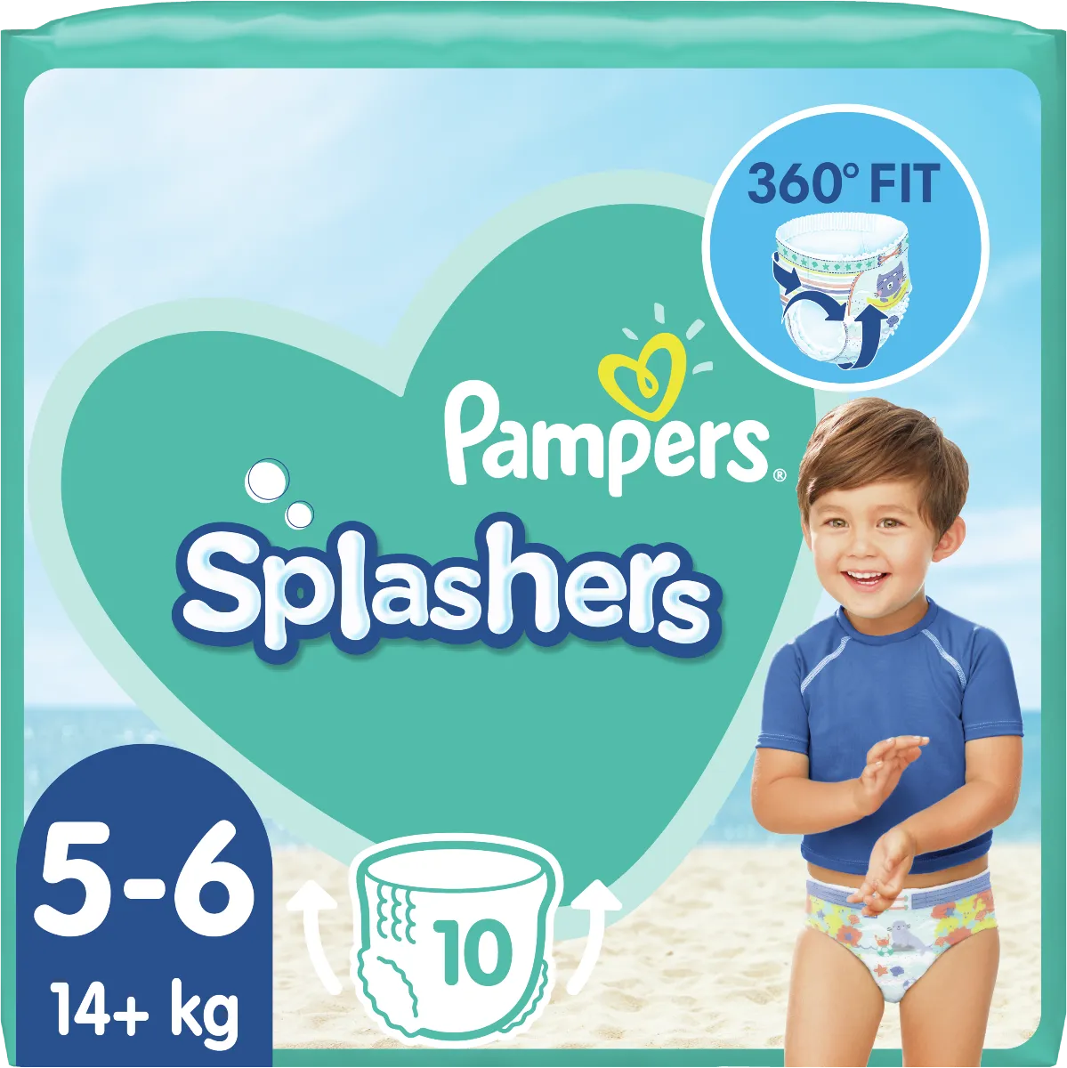 Pampers Splashers, pieluchomajtki do pływania, rozmiar 5-6, 14+ kg, 10 sztuk 