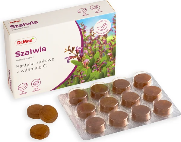 Szałwia Dr. Max pastylki ziołowe z witaminą C, 24 tabletki do ssania