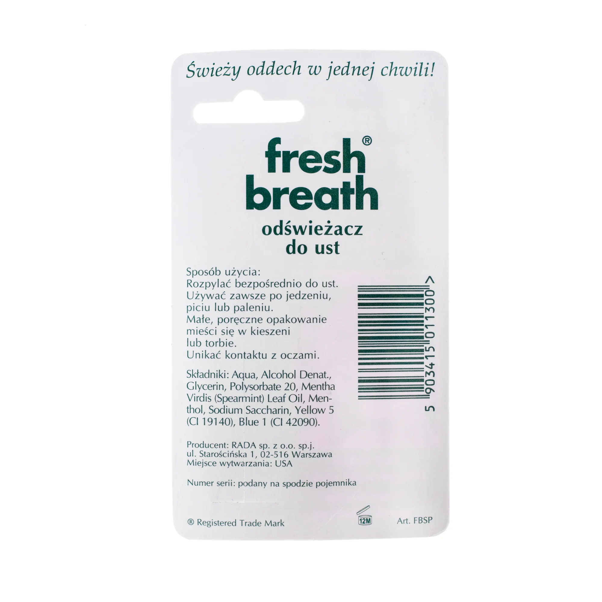 Fresh Breath Spearmint odświeżacz do ust, 10 ml