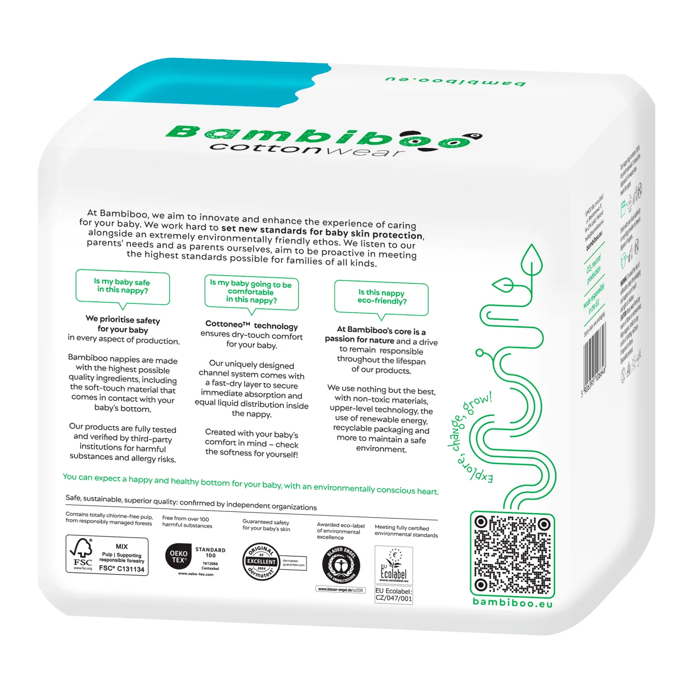 Bambiboo COTTONWEAR jednorazowe pieluszki z bawełną organiczną i wycięciem na pępek rozmiar 2, 26 szt.