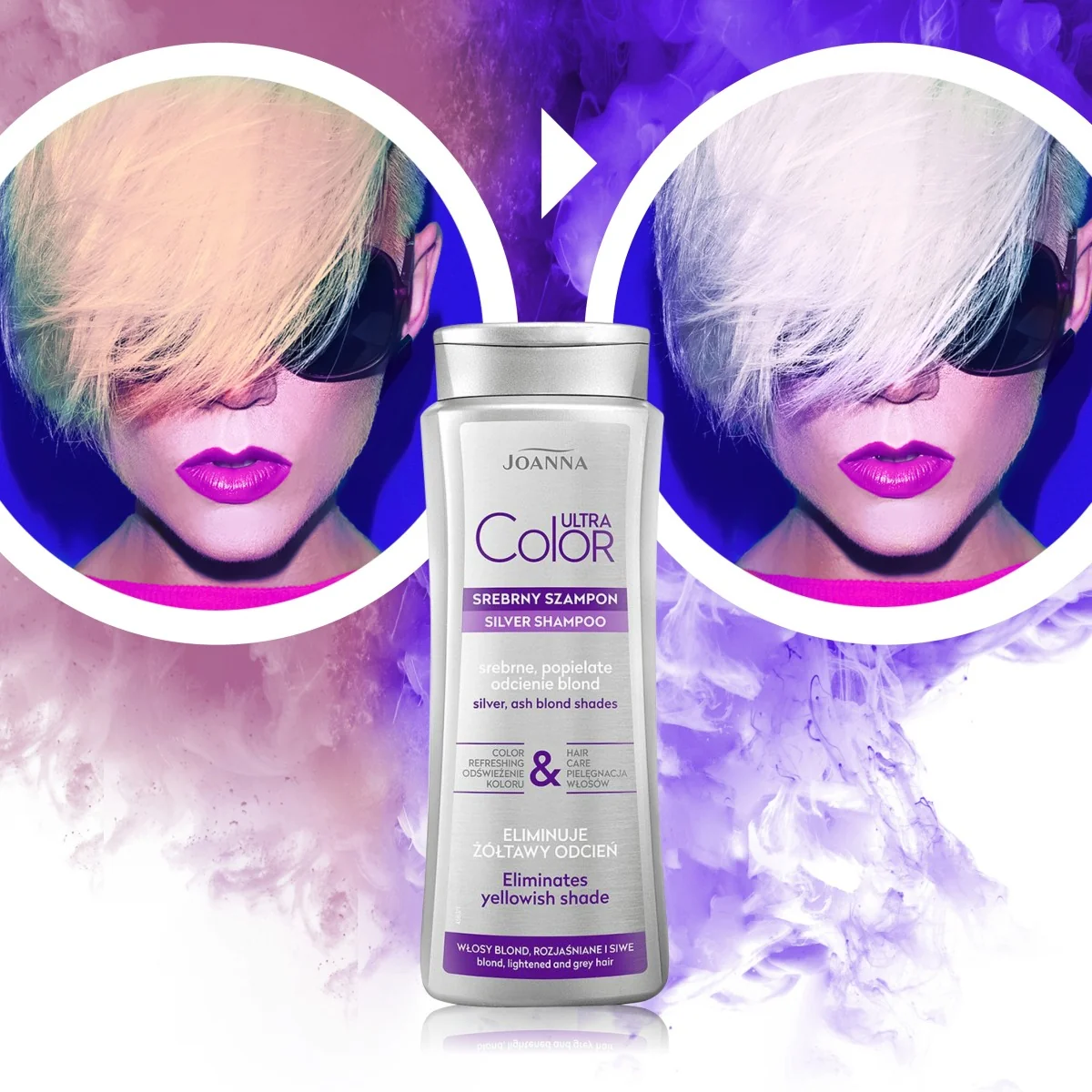 Joanna Ultra Color srebrny szampon, srebrne, popielate odcienie blond, 400 ml