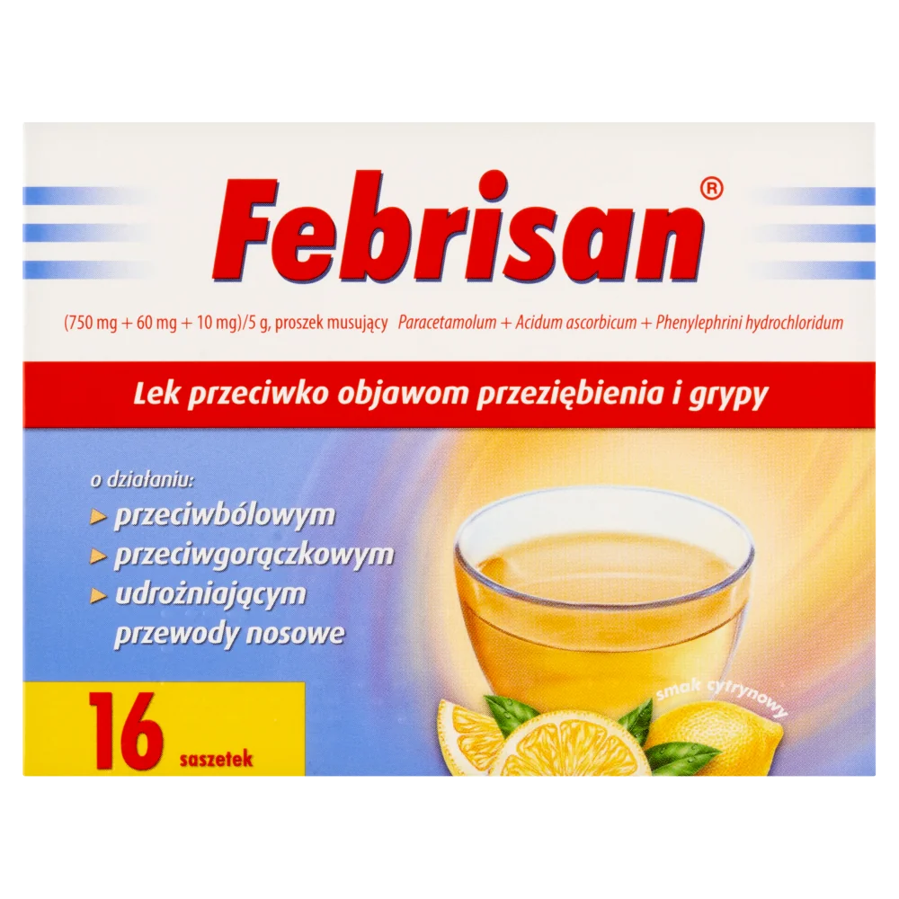 Febrisan (750 mg + 60 mg + 10 mg)/ 5 g, proszek musujący, 16 saszetek