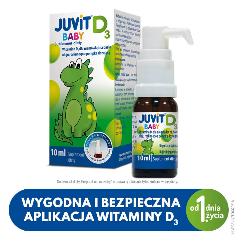 Juvit D3 Baby (z pompką), krople, suplement diety, 10 ml 