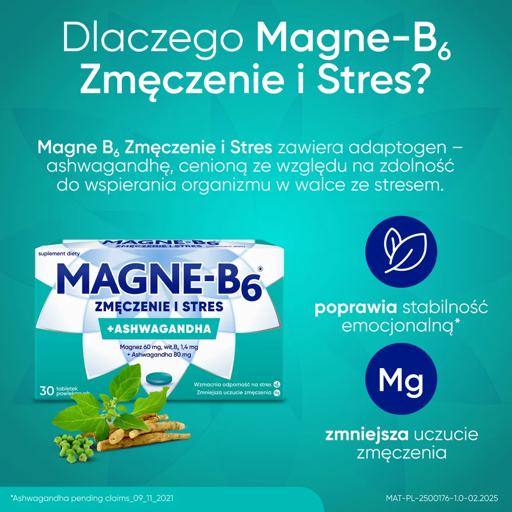 Magne B6 Zmęczenie i Stres suplement diety, 30 tabletek powlekanych