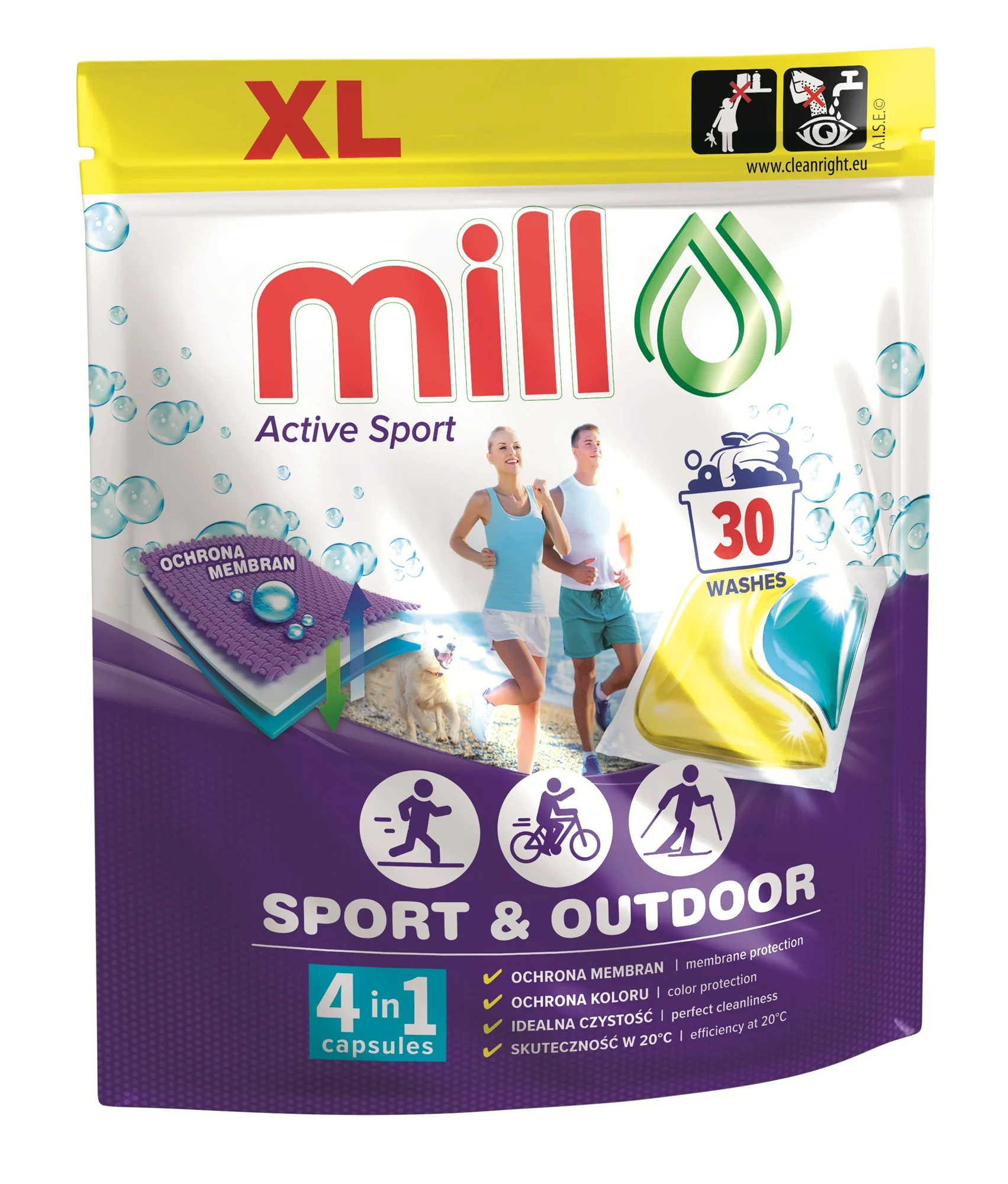Mill Active Sport kapsułki do prania odzieży sportowej, 30 sztuk