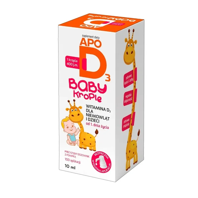 ApoD3 Baby krople witamina D3 400 j.m. dla niemowląt i dzieci od 1 dnia życia, 10 ml