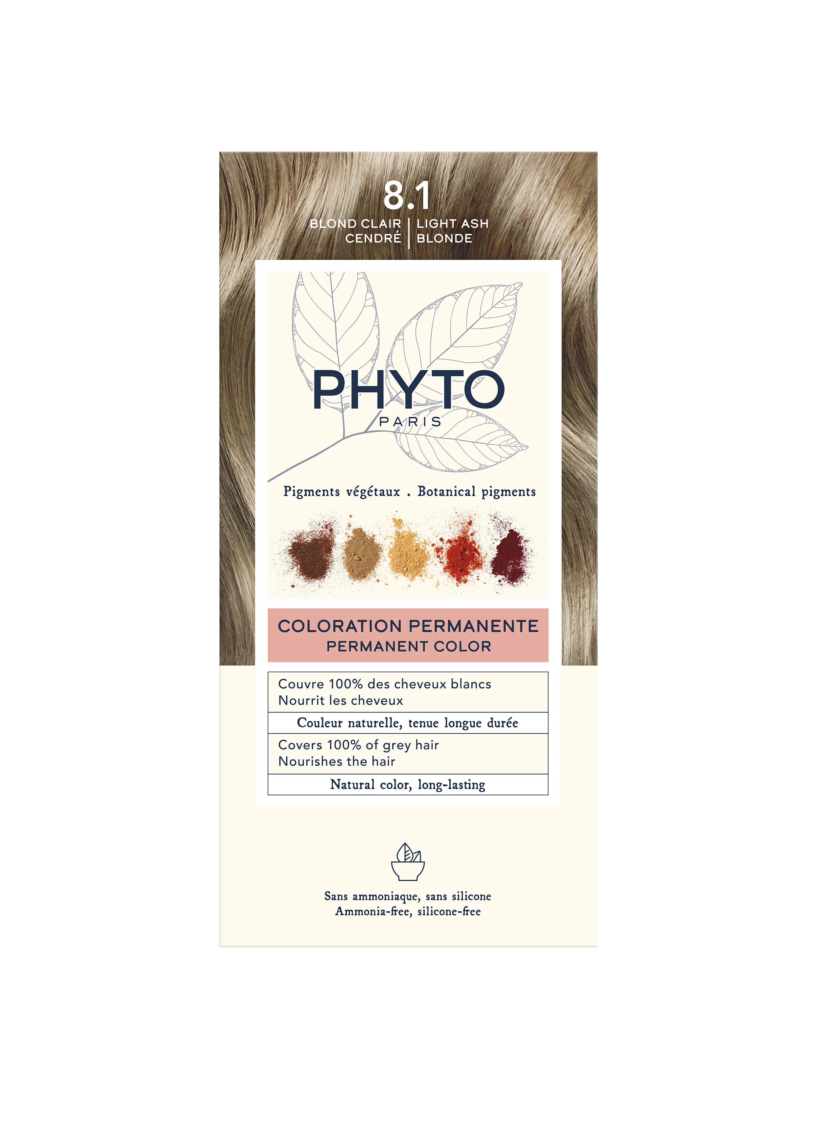 Phyto Color farba do włosów, 8.1 jasny popielaty blond, 112 ml