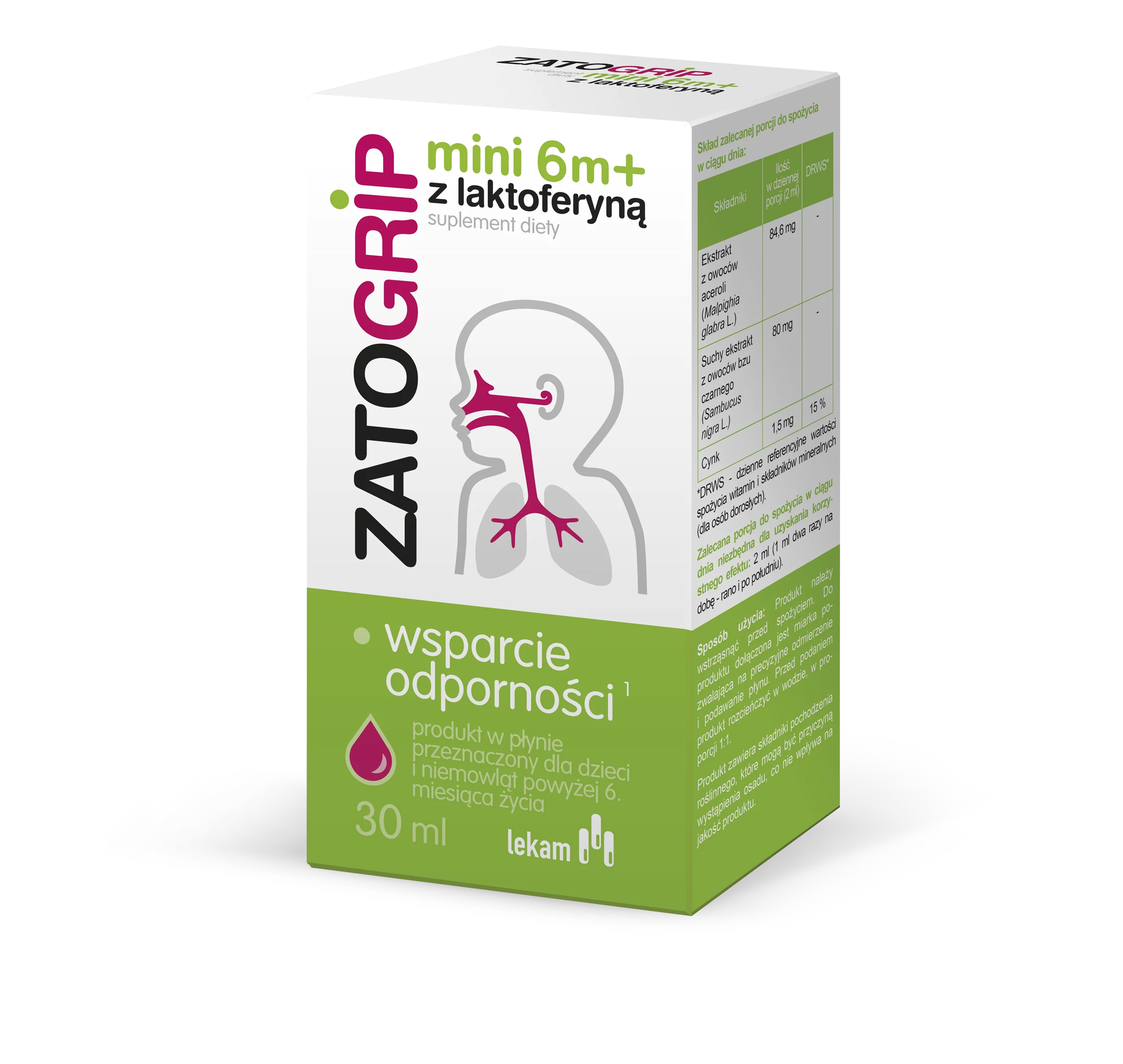 Zatogrip Mini 6m+ z laktoferyną płyn, 30 ml