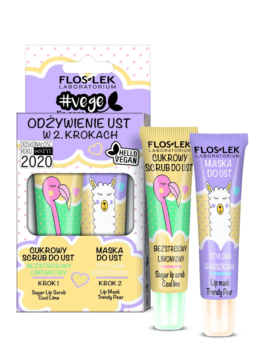 Floslek Vege Lip Care cukrowy scrub bezstresowy limonkowy 14 g + maska do ust stylowa gruszkowa 14 g