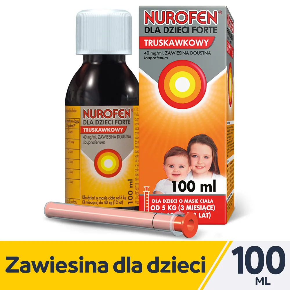 Nurofen dla dzieci Forte smak Truskawkowy, 40 mg/ml, zawiesina doustna, 100 ml 