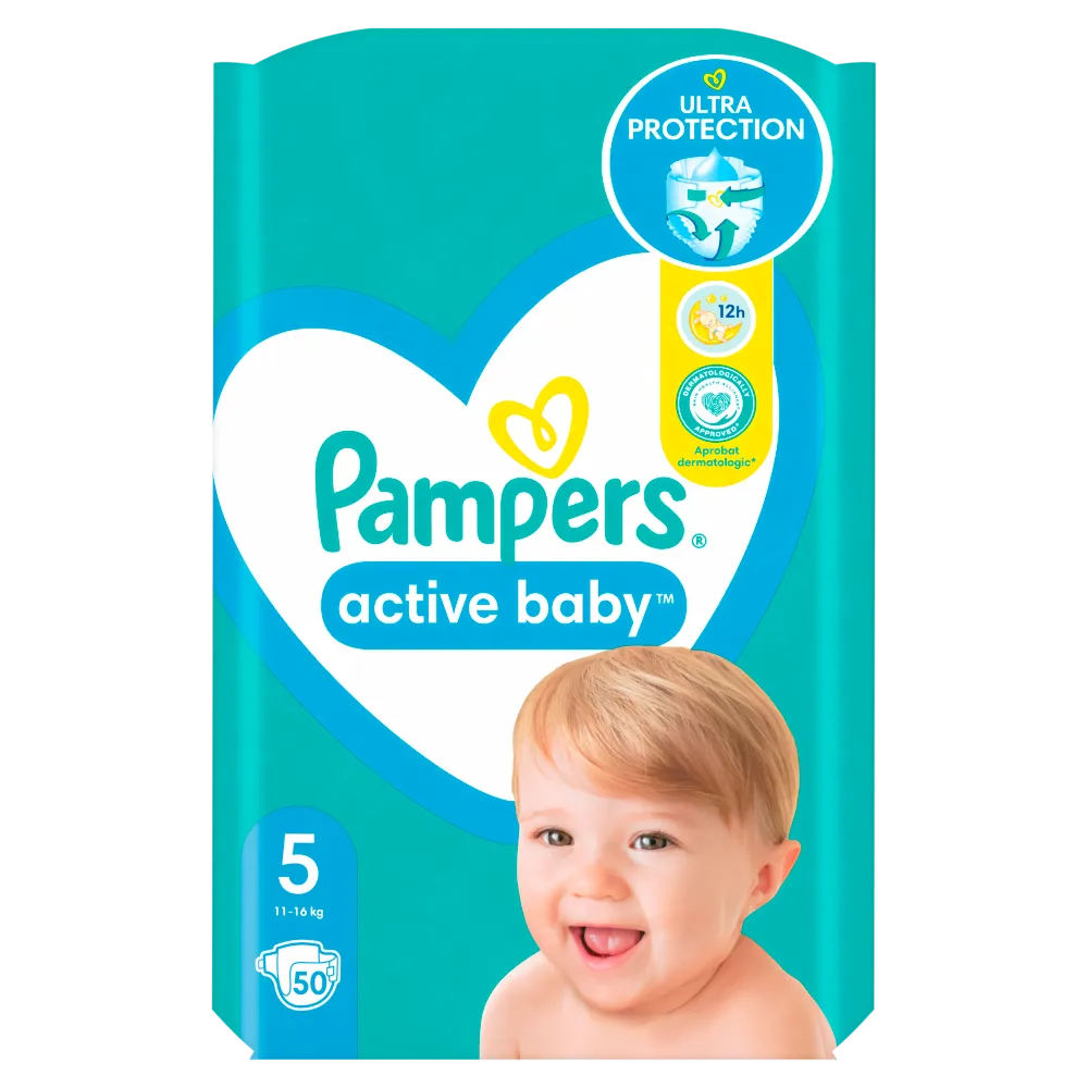 Pampers Active Baby Junior Maxi Pack pieluszki jednorazowe, rozmiar 5, 11-16 kg, 50 szt. 
