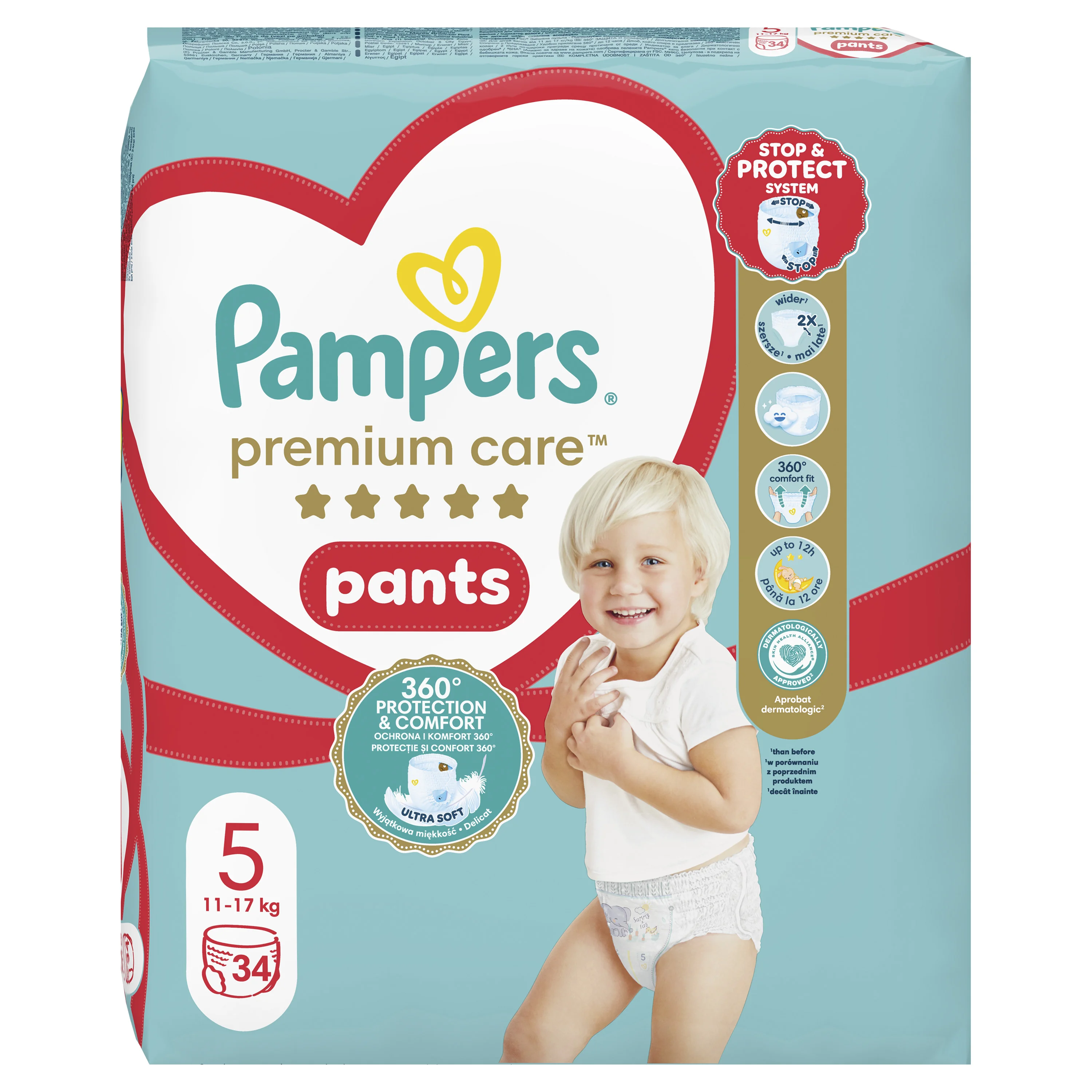 Pampers Premium Care Pants pieluchomajtki, rozmiar 5, 11-17 kg, 34 sztuki