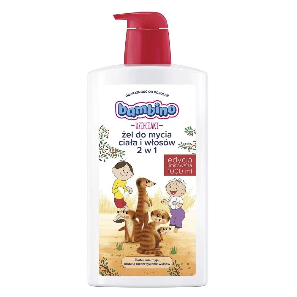 Bambino Dzieciaki żel do mycia ciała i włosów 2 w 1 Bolek i Lolek Surykatki, 1000 ml