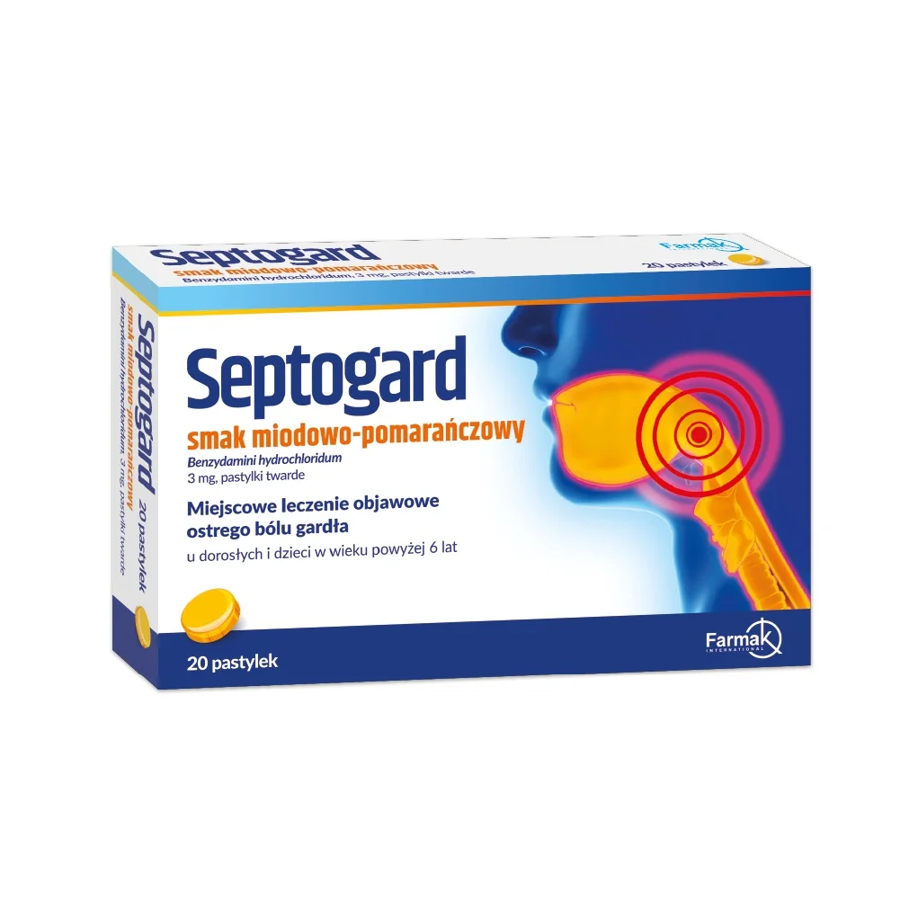 Septogard 20 pastylek, smak miodowo-pomarańczowy