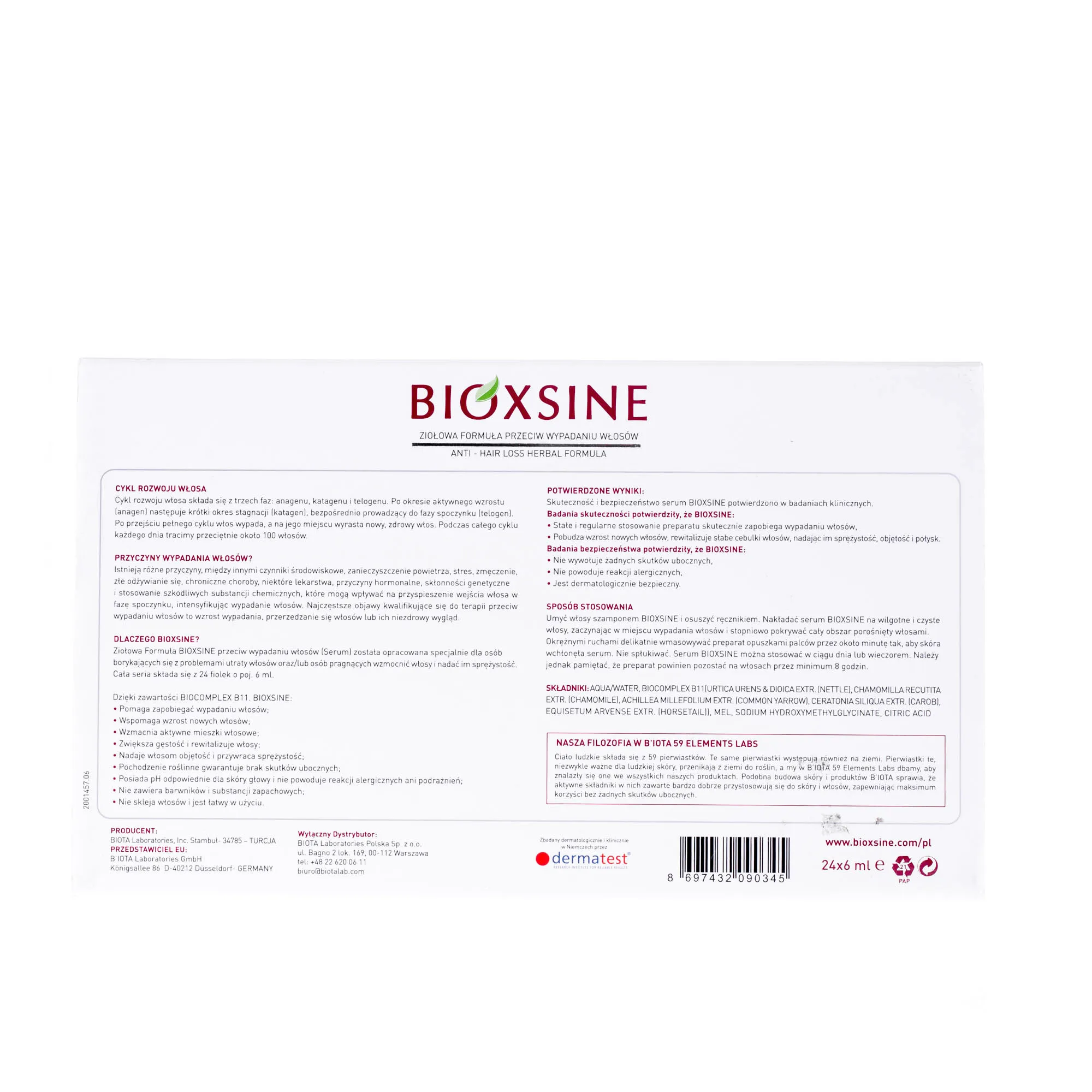 BioxsineDermagen Serum ziołowe przeciw wypadaniu włosów 24 x 6 ml 