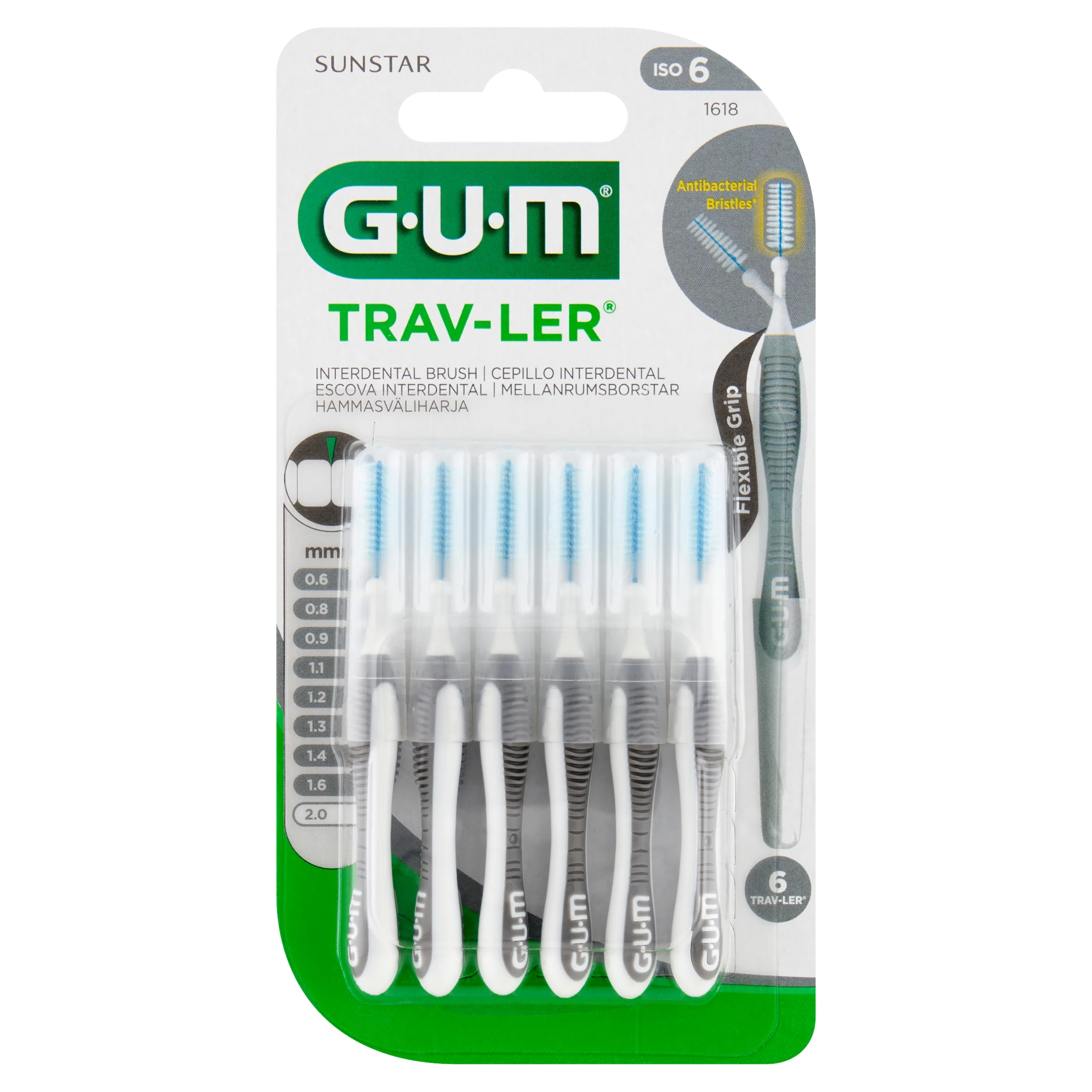 Sunstar Gum Trav-Ler szare szczoteczki międzyzębowe 2,0 mm, 6 sztuk