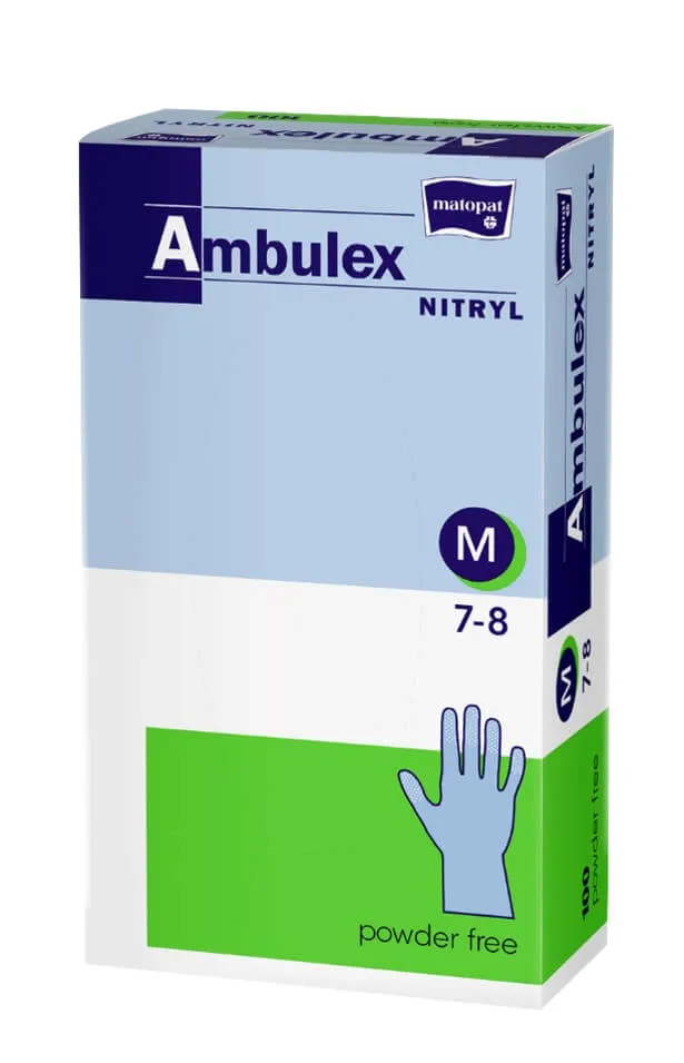 Ambulex Nitryl, rękawice zabiegowe bezpudrowe, niejałowe, rozmiar M, niebieskie, 100 sztuk