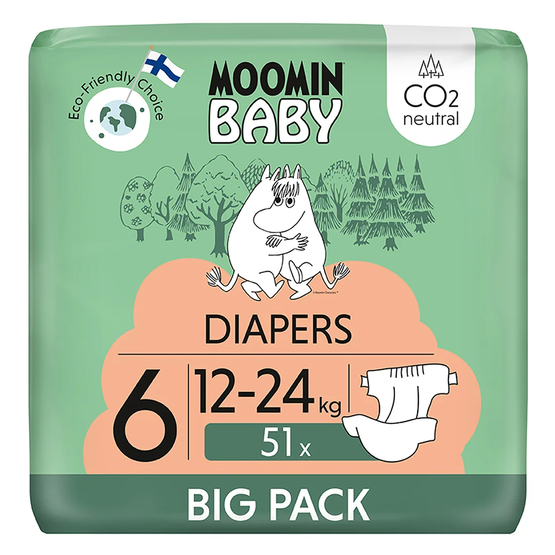 Moomin Baby pieluszki ekologiczne 6, 12-24 kg, 51 szt.