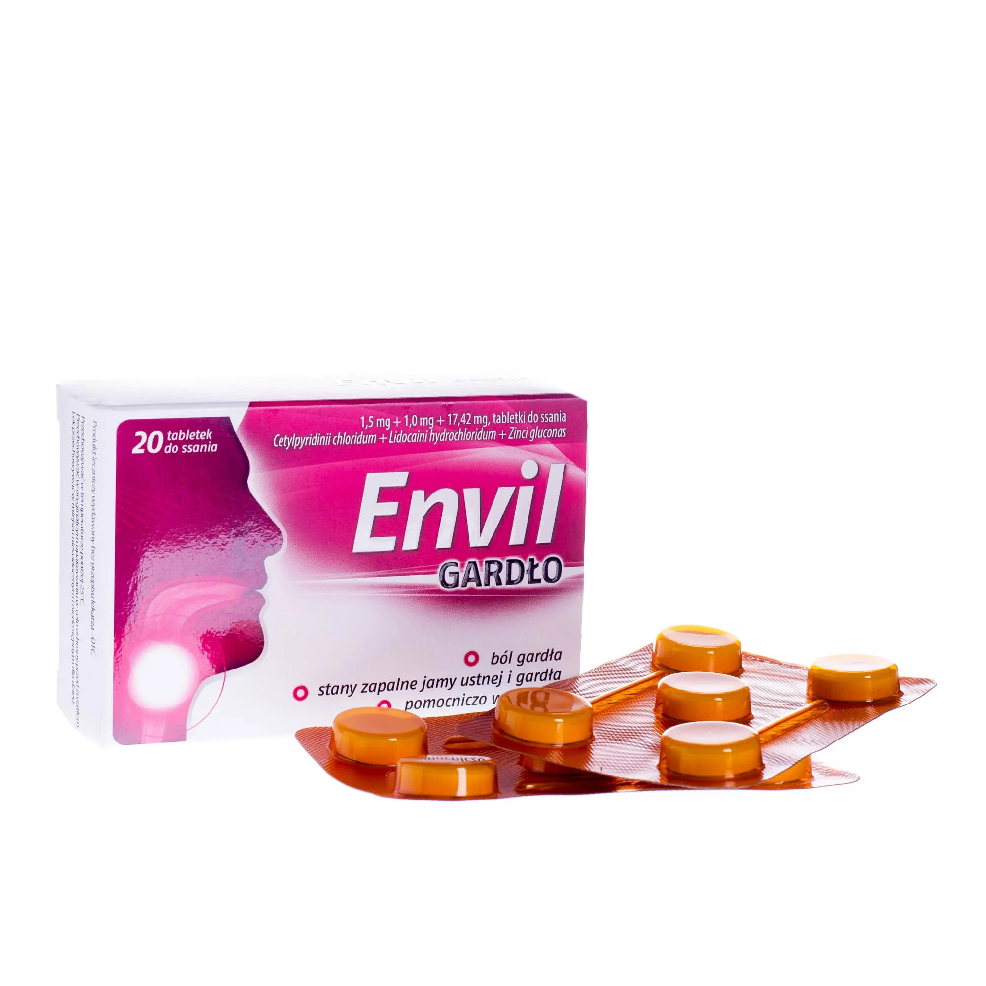 Envil Gardło - lek na ból gardła i stan zapalny jamy ustnej, 20 tabletek do ssania 