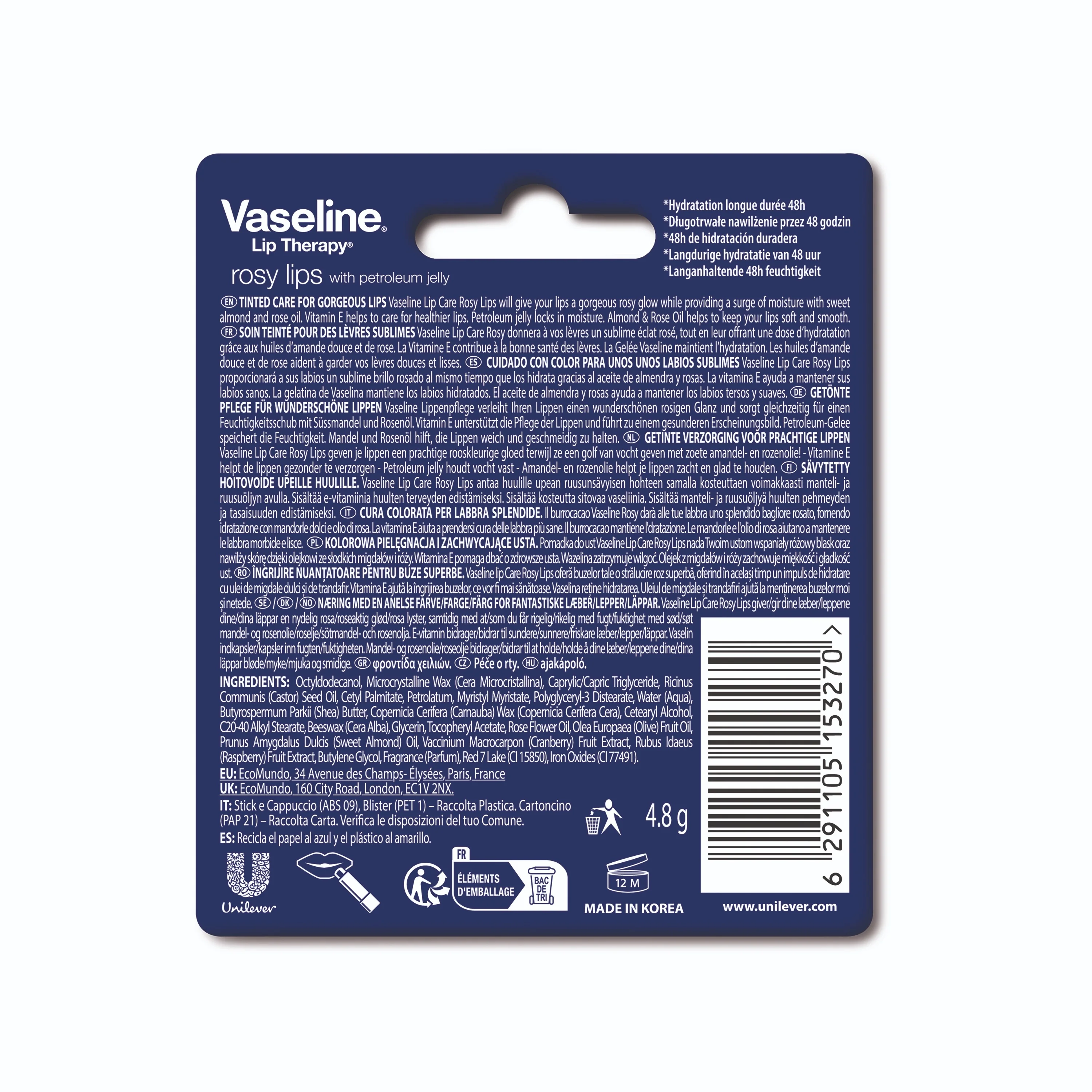 Vaseline Rosy pomadka do ust, 4,8 g