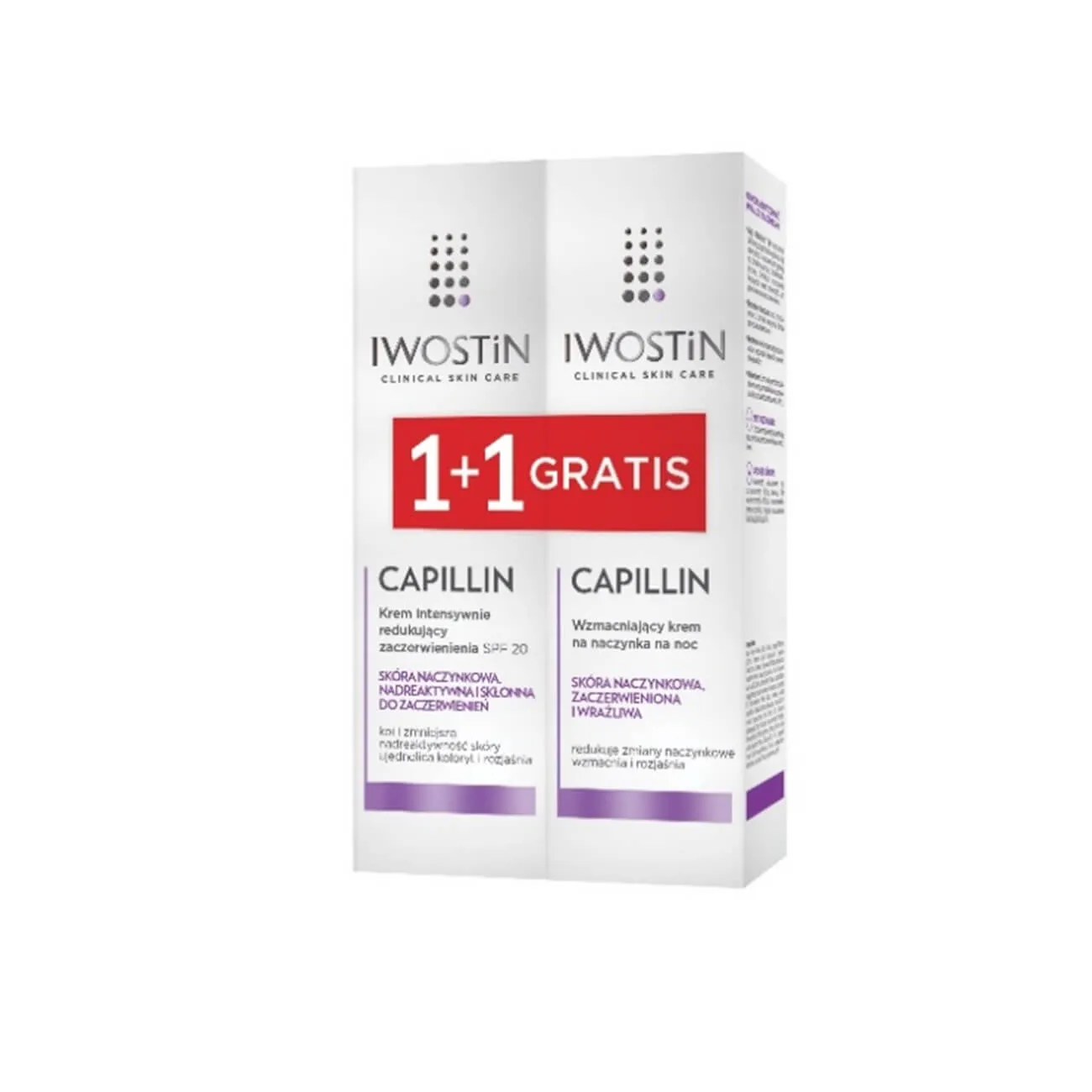 Iwostin Capillin, krem intensywnie redukujący zaczerwienienia, SPF 20, 40 ml + wzmacniający krem na naczynka na noc, 40 ml
