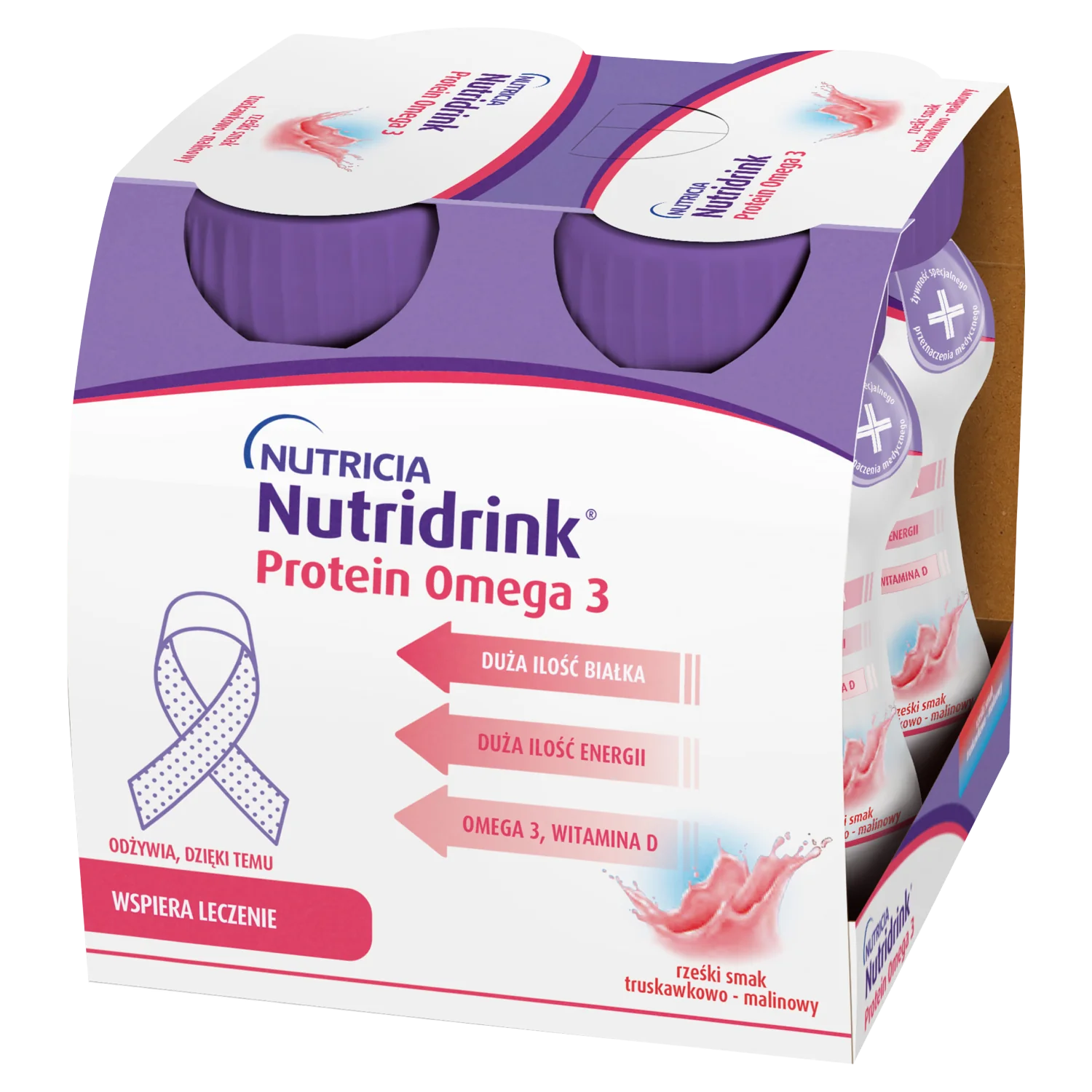 Nutridrink Protein Omega 3 o rześkim smaku truskawkowo-malinowym 4x125 ml