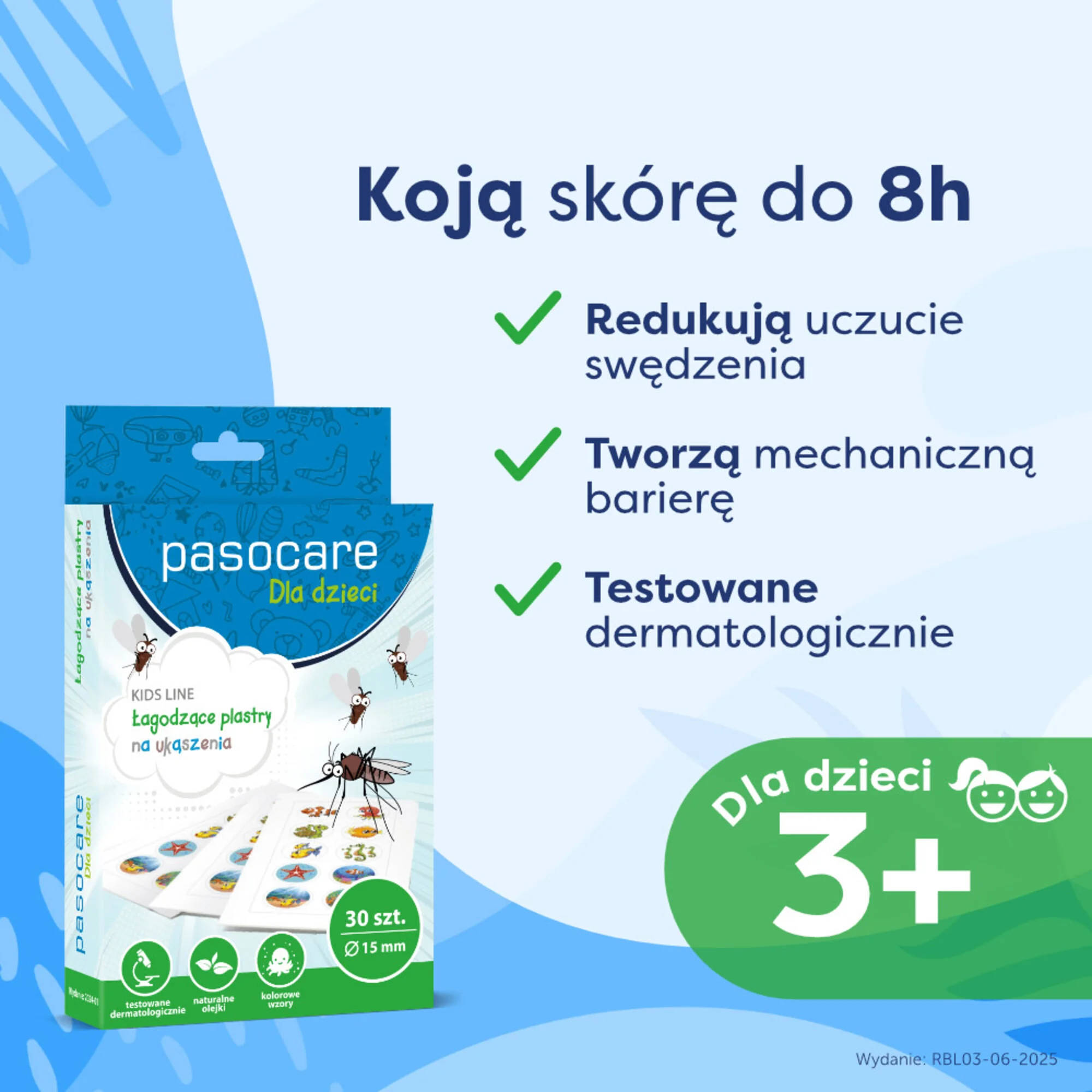 Pasocare Dla dzieci łagodzące plastry na ukąszenia Ø 15 mm, 30 sztuk