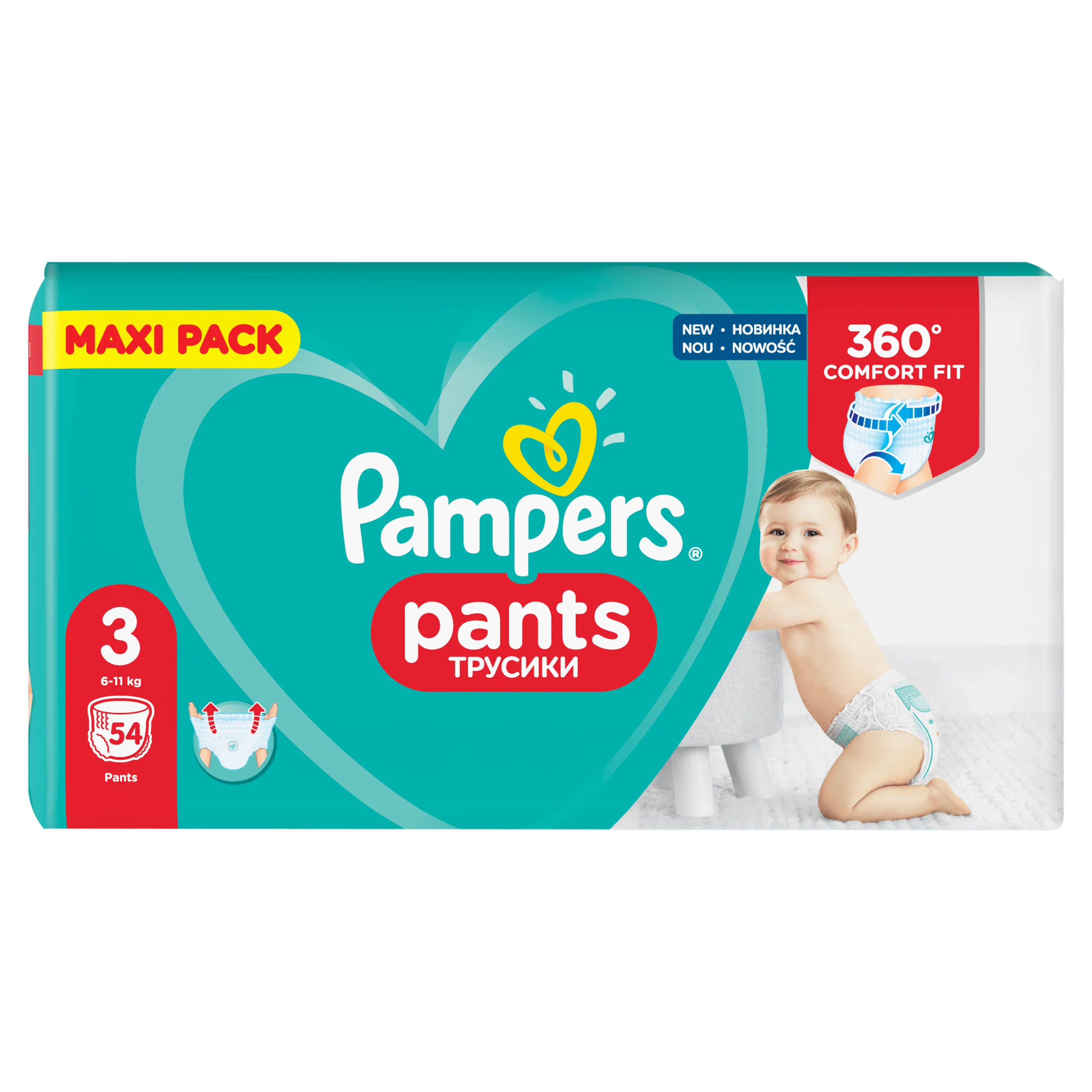 Pampers Pants, pieluchomajtki, rozmiar 3, 6-11 kg, 54 sztuki