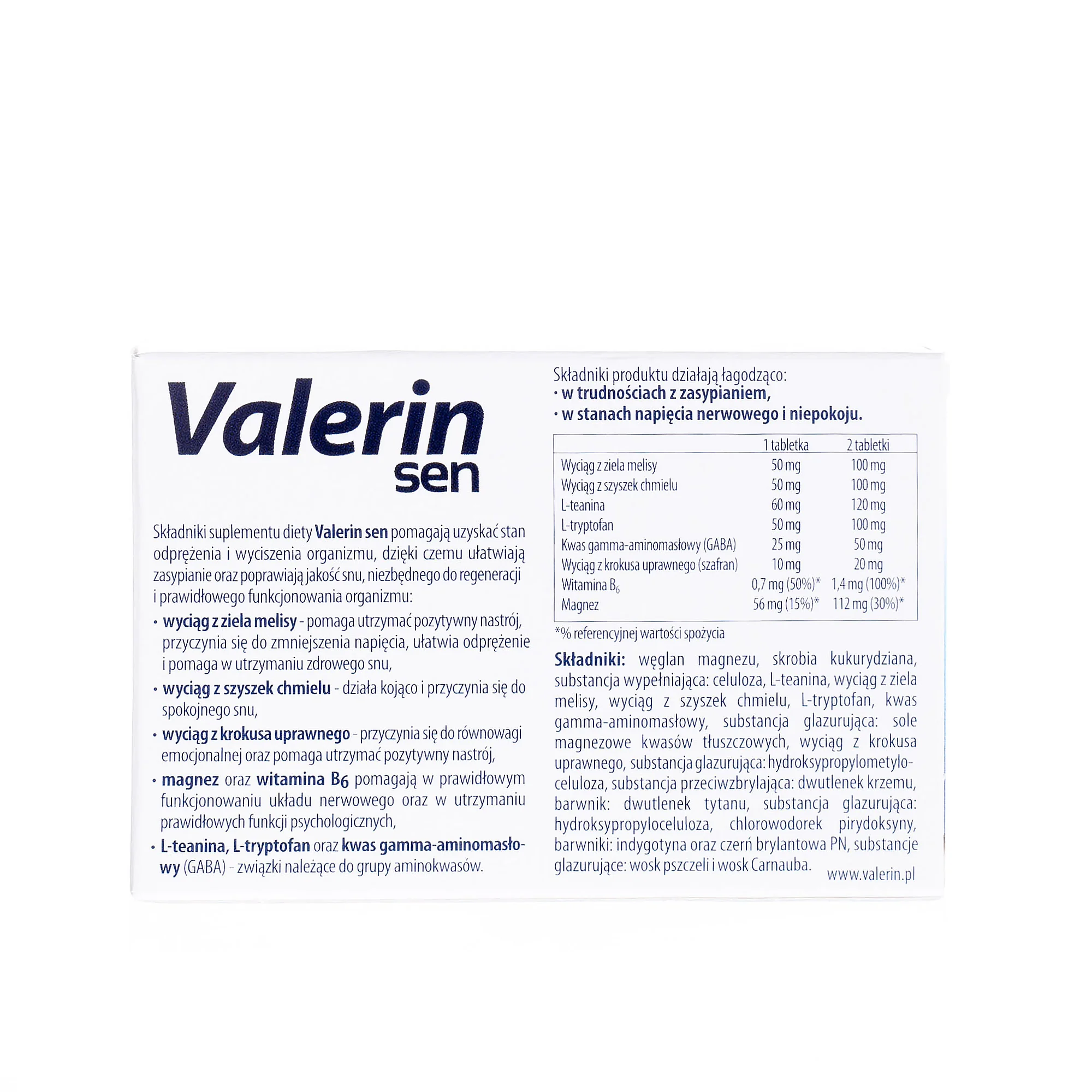Valerin Sen suplement diety stosowany w trudnościach z zasypianiem, 20 tabletek