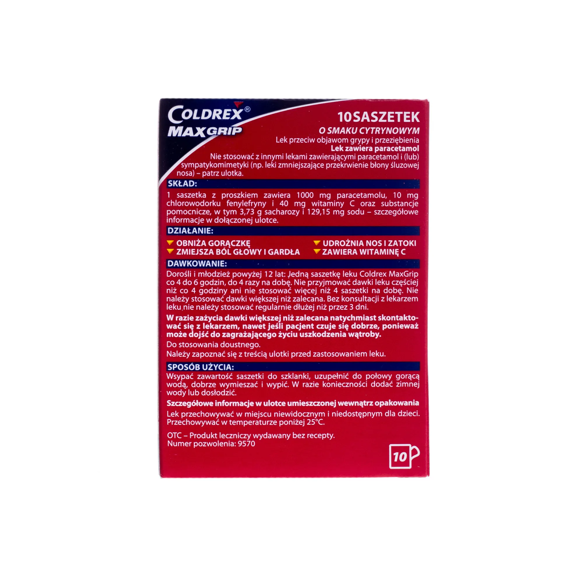 Coldrex MaxGrip (1000 mg +10 mg + 40 mg)/ saszetkę, proszek do sporządzania roztworu doustnego, 10 saszetek 