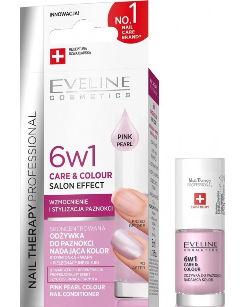 Eveline Care & Colour Odżywka do Paznokci 6w1, Pink Pearl, 5ml