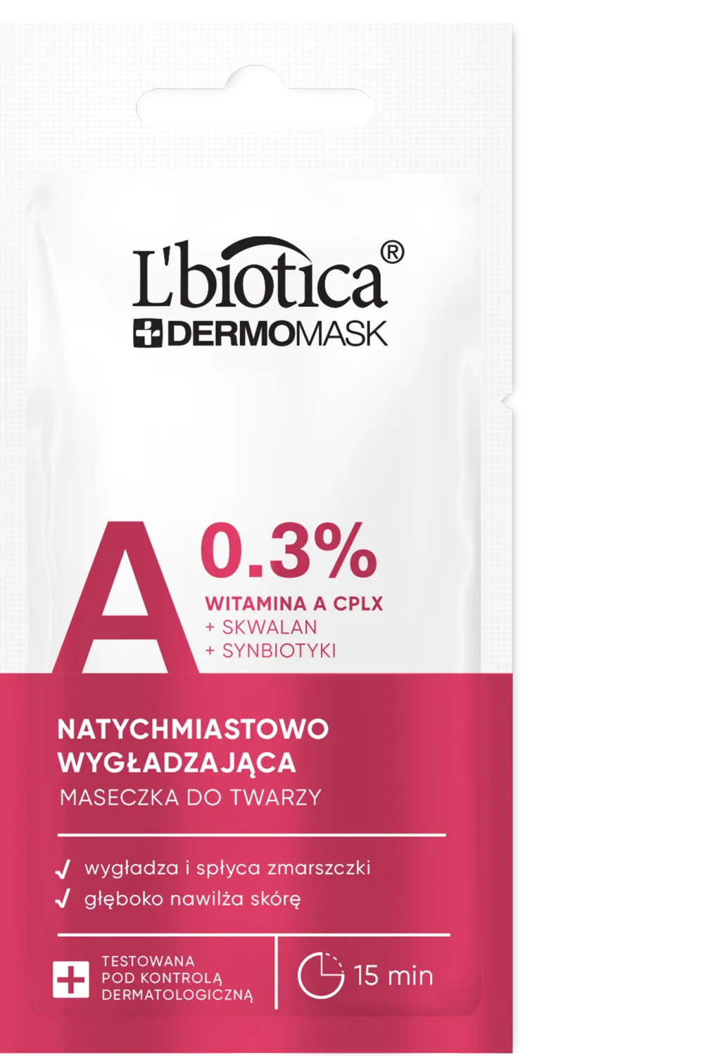L'biotica Dermomask ekspresowo wygładzająca maska z witaminą A 8ml, 150 ml