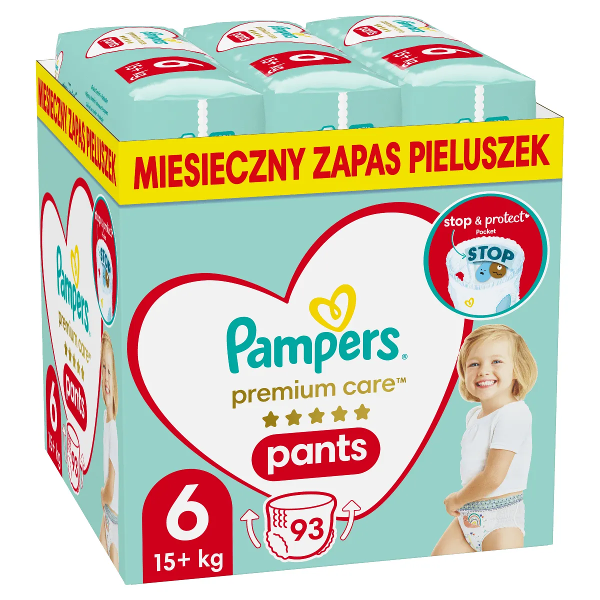 Pampers Premium Care Pants Extra Large pieluszki jednorazowe rozmiar 6, 15+ kg, 93 szt.