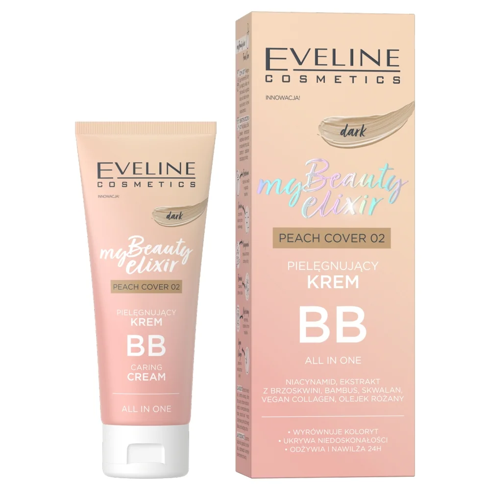 Eveline Cosmetics My Beauty Elixir Peach Cover pielęgnujący krem BB all in one nr 02 Dark, 30 ml