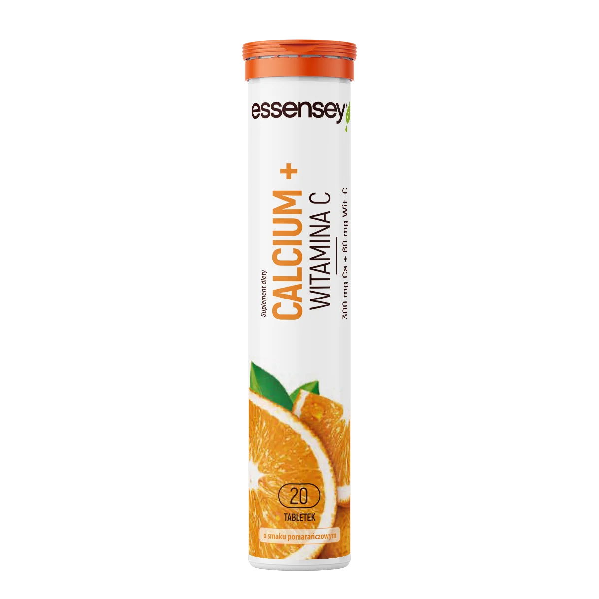 Essensey Calcium + Witamina C o smaku pomarańczowym, 20 tabletek musujących