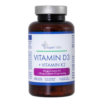Super Labs Vitamin D3 + Vitamin K2, suplement diety, 90 kapsułek 
