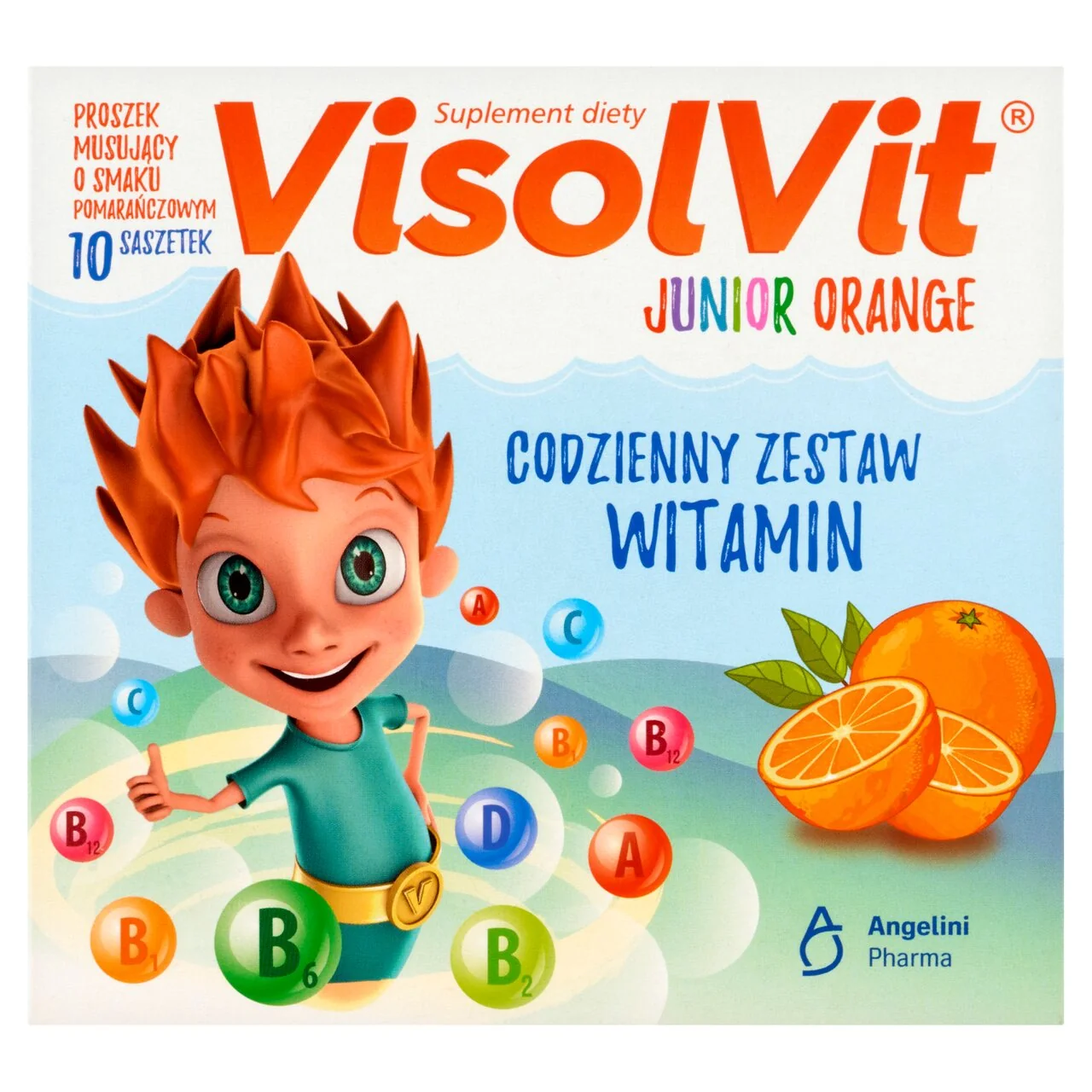 VisolVit Junior proszek musujący o smaku pomarańczowym, 10 saszetek